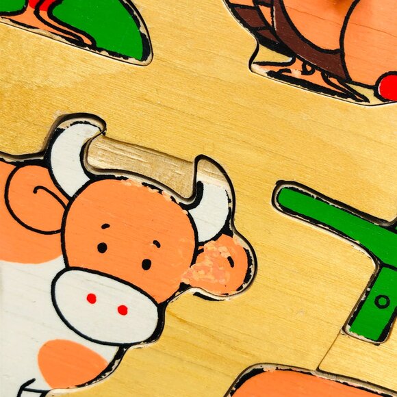 Vintage 70s SIMPLEX TOYS Wood Tray Puzzle: Farmer & Animals, Made in Holland - Picture 6 of 10